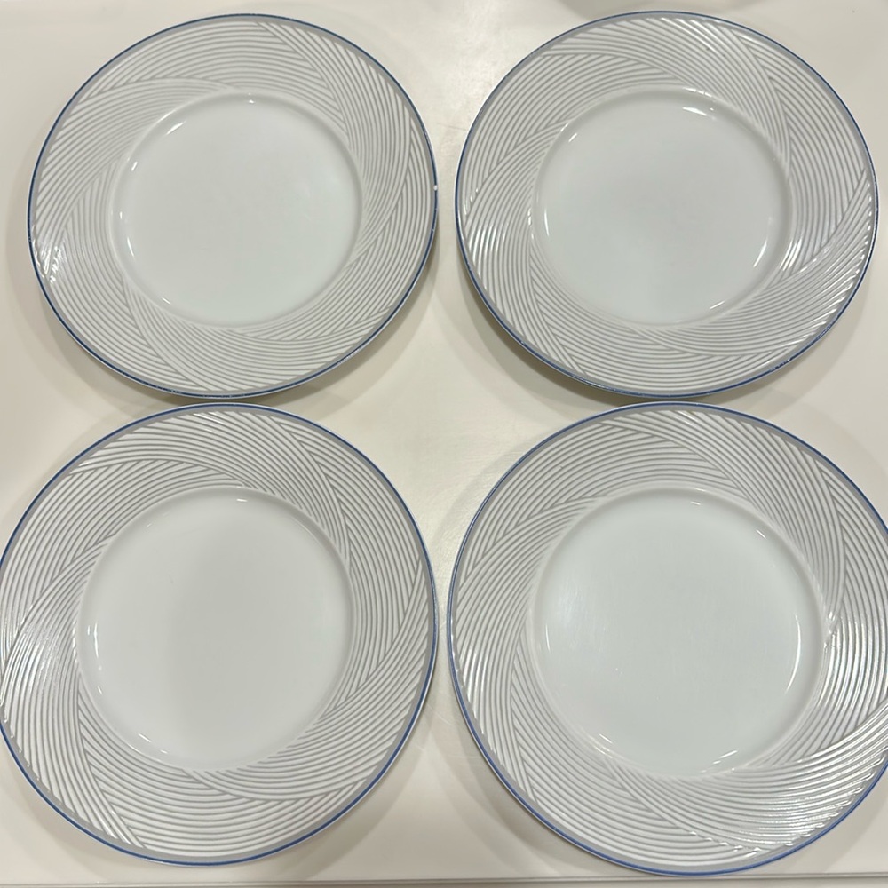 DANSK Tapestries Twill Blue Pattern 9” Salad Plates Vintage Set of 4